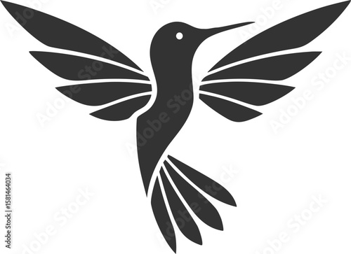 Stylized hummingbird in flight with spread wings and fanned tail vector