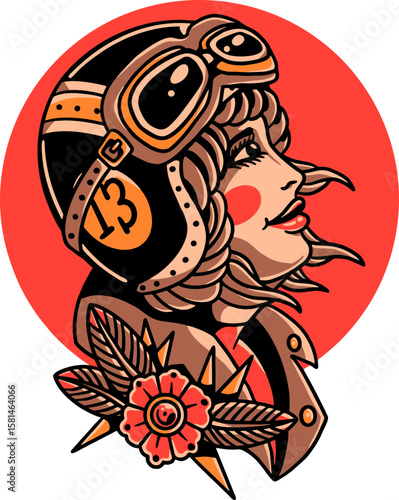 Vintage Aviatrix Portrait: A beautifully rendered portrait of a vintage-inspired aviator, exuding classic style and timeless allure, with striking features and a sense of adventure.