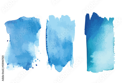 Three blue watercolor brush strokes