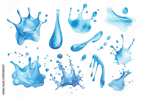 Set blue water splash isolated