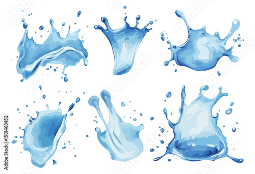 blue water splash watercolor illustration isolated on white background 
