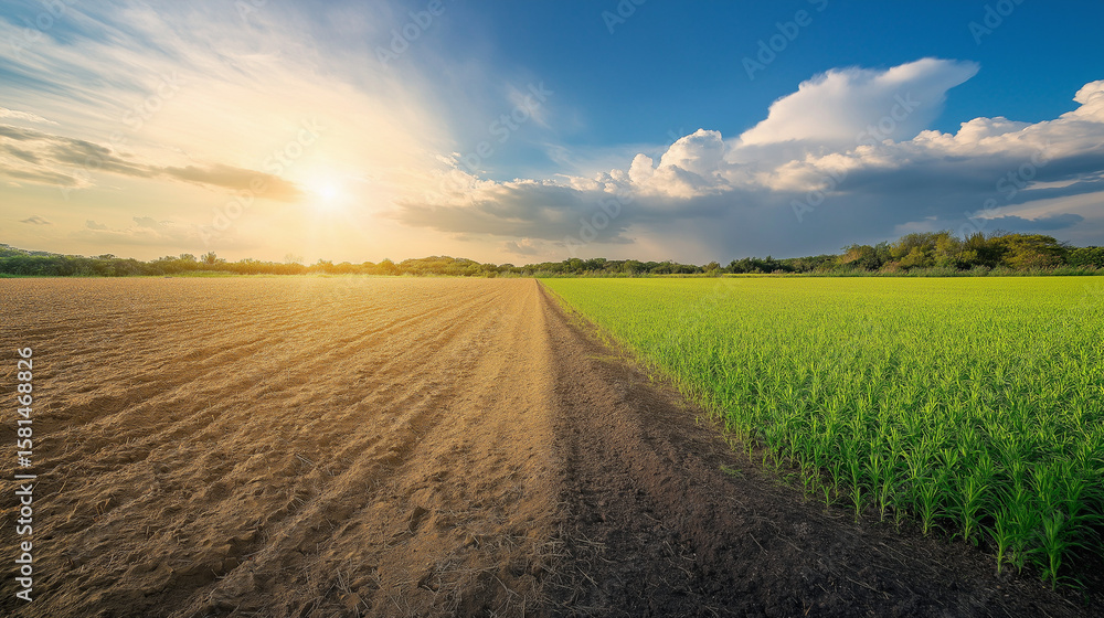 Sunrise over agricultural fields rural landscape nature photography vibrant sky expansive view growth and sustainability Sunrise over agricultural fields rural landscape nature photography vibrant sky expansive view growth and sustainability