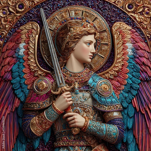 Angel with Sword and Wings in Detailed Armor