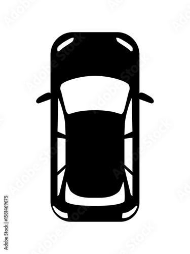 真上から見たスポーツカーの白黒のイラスト