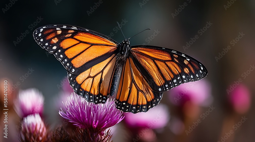 Naklejka premium Monarch Butterfly on Purple Flower
