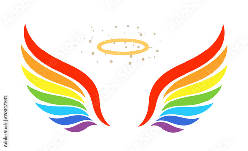 Rainbow Angel Wings with Golden Halo, angel wings
