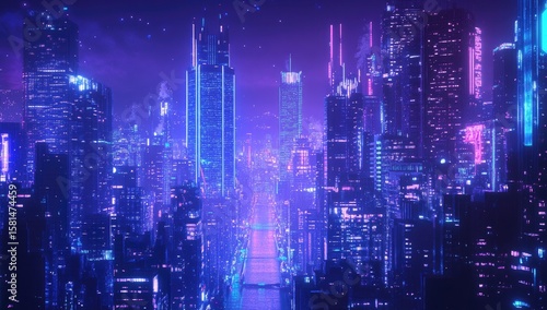 Wallpaper Mural Neon-lit futuristic city skyline at night Torontodigital.ca