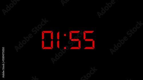 2 Minute countdown animation on black background. 2 minute timer on stopwatch