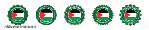 palestine product label set. palestine flag, premium made in palestine. Labels, seals, stamps, flags, icons