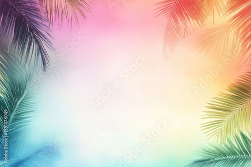 Colorful, vibrant abstract background with tropical palm fronds
