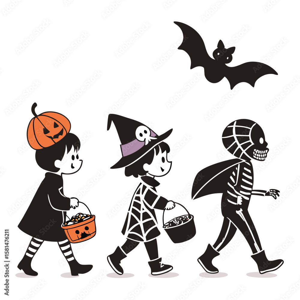 Fototapeta premium Vibrant halloween illustration with spooky elements isolated on white background