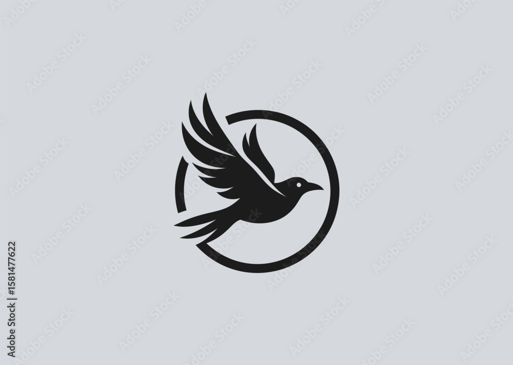 Fototapeta premium Flying crow silhouette logo for mystery, freedom, or dark branding.