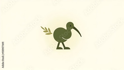 Kiwi Bird Illustration: A Simple, Elegant Design Featuring a Kiwi Bird with Olive Branches