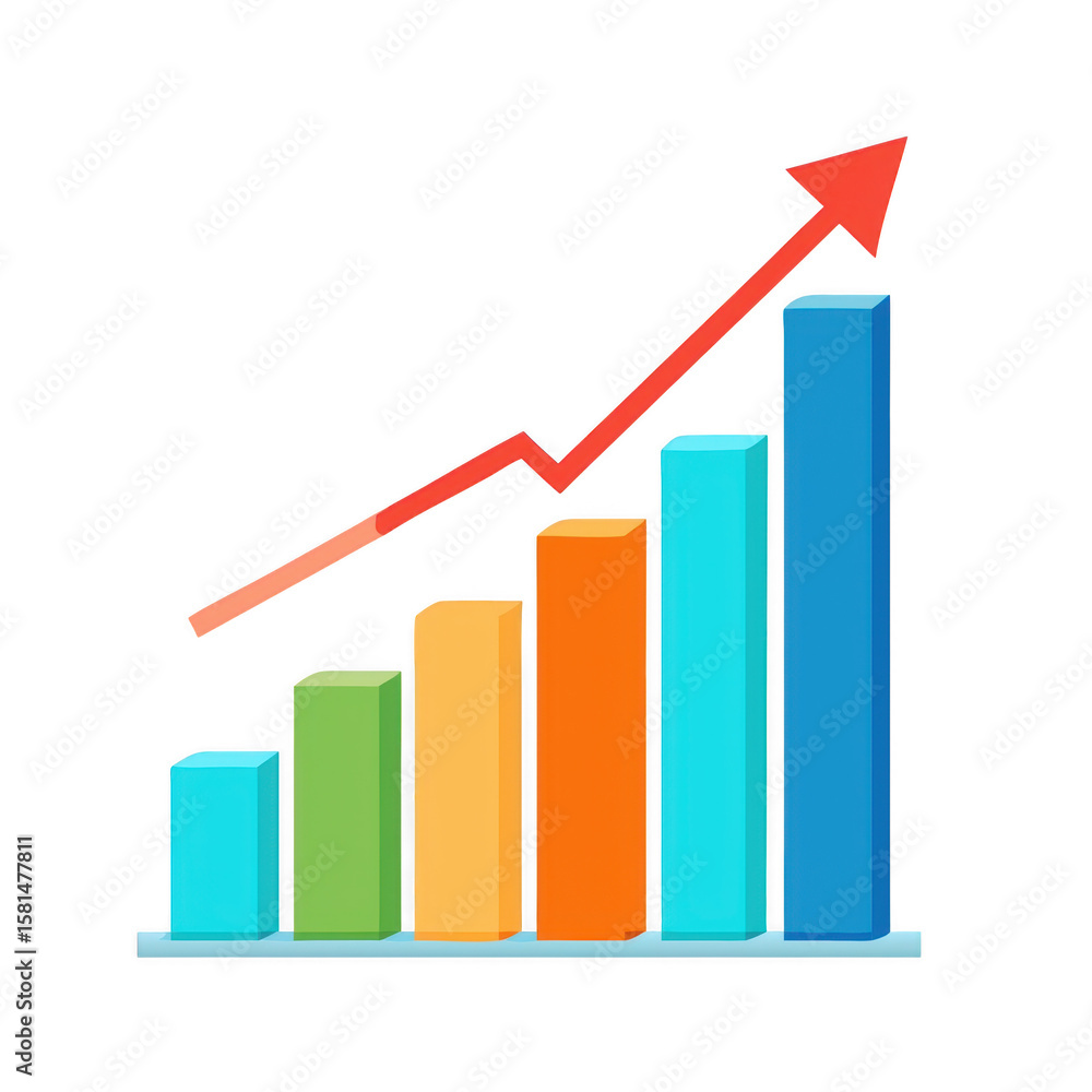 Colorful Bar Graph with Upward Arrow on transparent background Colorful Bar Graph with Upward Arrow on transparent background