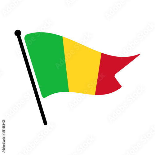National flag of Mali. Mali flag computer digital vector illustration icon design. Fluttering flagpole flag.