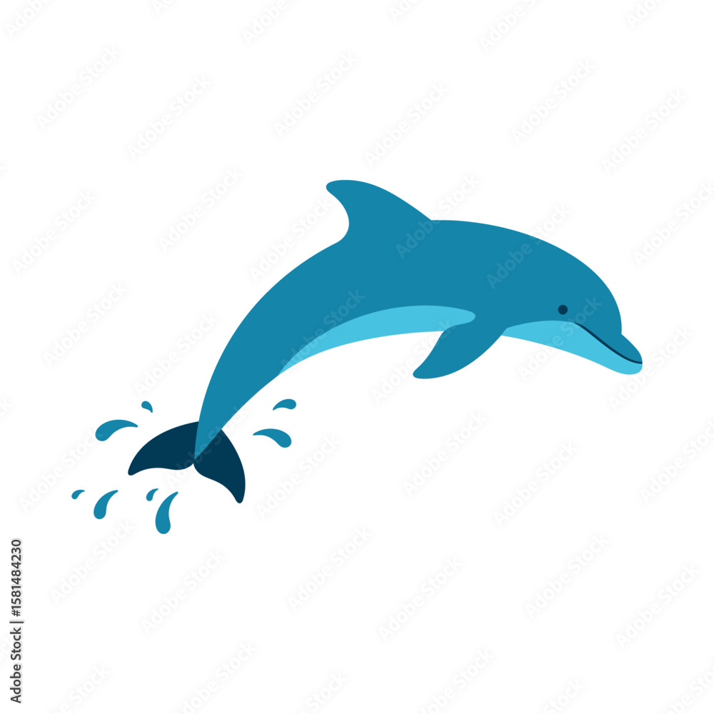 Fototapeta premium A playful blue dolphin leaps out of the water, isolated on white background, creating a splash as it enjoys the freedom of the ocean