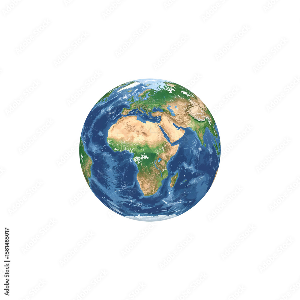 Fototapeta premium Realistic Planet Earth View – Africa and Europe Focus – No Background