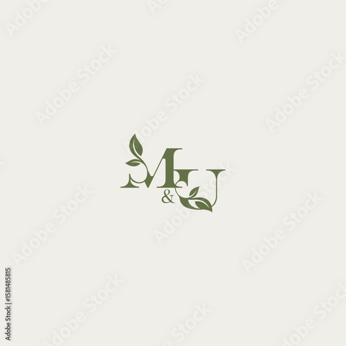 bold initial concept luxury wedding monogram design MU organic leaf logo letter