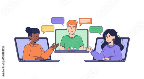 Illustration of Video Conference with Three Diverse Participants.