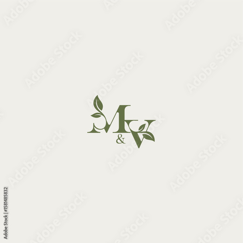 bold initial concept luxury wedding monogram design MV organic leaf logo letter