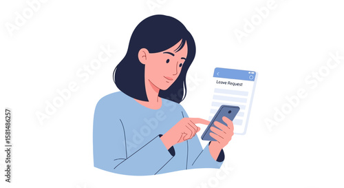Woman Submitting Leave Request on Smartphone.