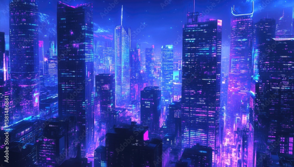 Obraz premium Futuristic cityscape at night, vibrant neon lights