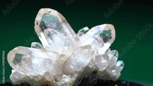 Close-up of a clear quartz crystal cluster mineral formation