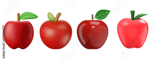 Set of vector 3d apple in various angle and style for design