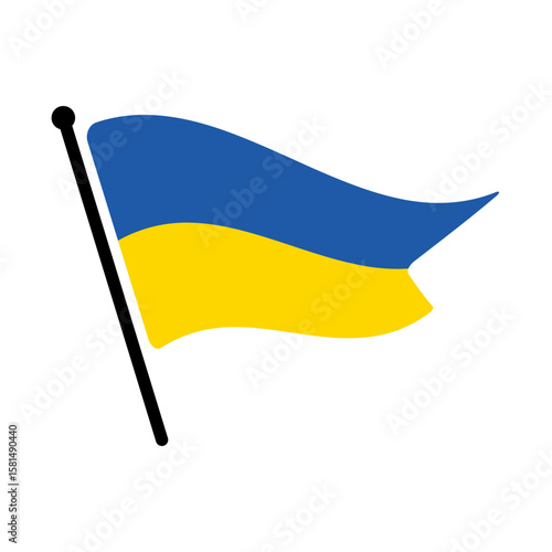 National flag of Ukraine.  Ukraine flag computer digital vector illustration icon design.  Fluttering flagpole flag.