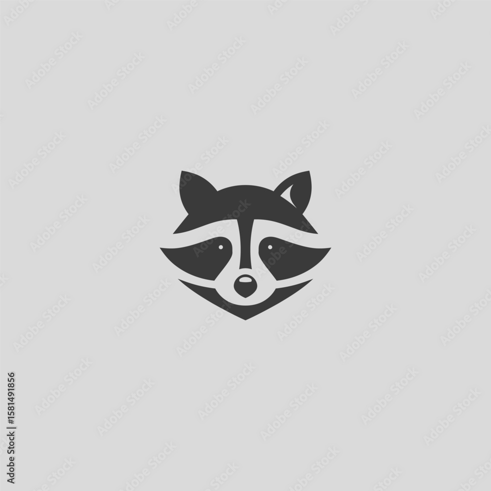 Fototapeta premium Raccoon head logo in clean and simple silhouette design.