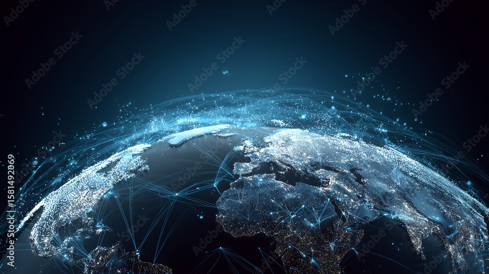 Naklejka premium World map cutout with glowing network nodes