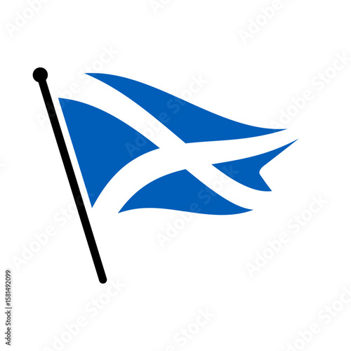 National flag of Scotland.  Scotland flag computer digital vector illustration icon design.  Fluttering flagpole flag.