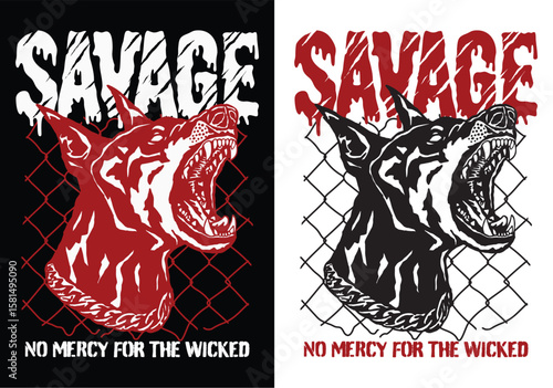 Savage Rottweiler's Fierce Declaration: An intense graphic design presents a menacing Rottweiler, emphasizing its formidable expression and powerful statement of defiance against wickedness.