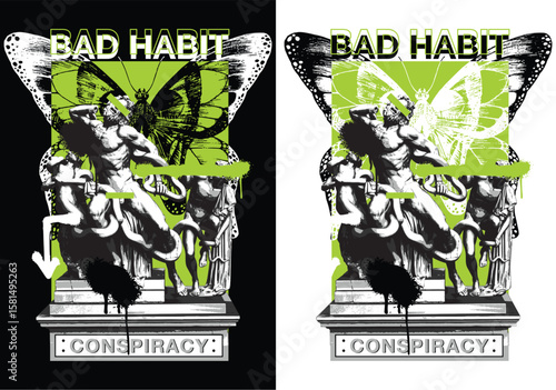 Illusion of Conspiracy and the Bad Habit: This artwork masterfully blends elements, creating a visual narrative about hidden narratives, exploring complex themes, and sparking introspection.