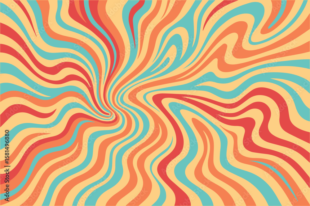Obraz premium Bright and cheerful vector background featuring psychedelic flowers, swirling rainbows, and vintage hippie motifs that capture a fun, nostalgic vibe.