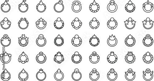 Vector art of a diverse collection of body piercing rings icons
