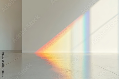 Sunlight casts a rainbow shadow on a pale room