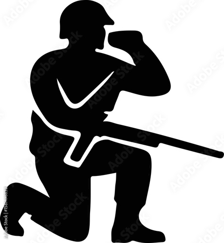 Silhouette of soldier sprinting with rifle in dynamic motion. Ideal for urgency, action, and battlefield mobility illustrations