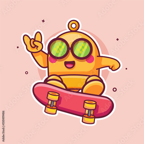 cool yellow bell character mascot playing skateboard isolated cartoon