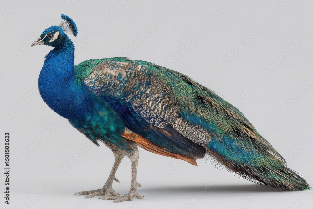 Obraz premium Colorful Peacock with Striking Feathers on Light Background