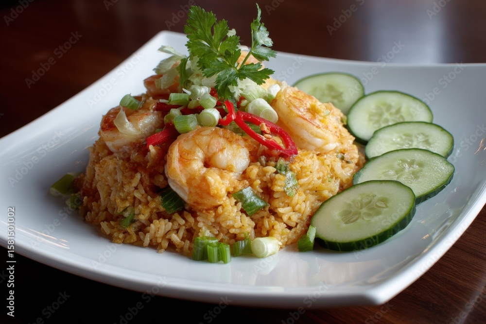 Delicious Shrimp Fried Rice with Fresh Vegetables and Herbs Delicious Shrimp Fried Rice with Fresh Vegetables and Herbs