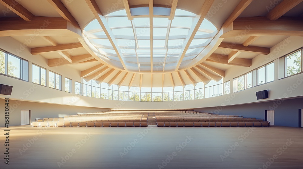 Obraz premium Panoramic auditorium design with skylight and natural light illumination concept