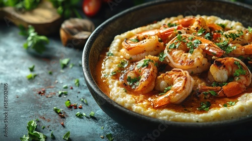 A hearty dish of shrimp and creamy grits