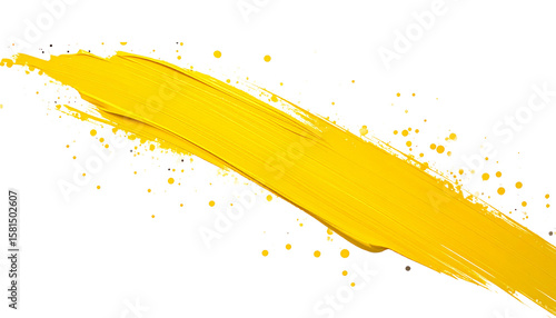 Thick yellow paint stroke with splatter trail on edge, expressive brush texture.