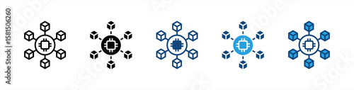 Blockchain icon set multiple style collection
