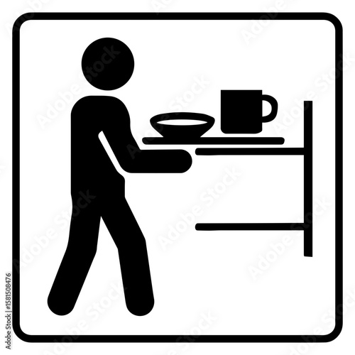 Return tray station icon with person carrying food tray symbolizing dining area cleanup and food court etiquette
