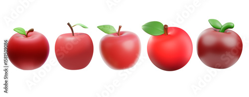 Set of vector 3d apple in various angle and style for design