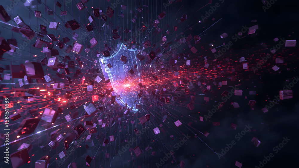 Obraz premium Data Breach Protection, Cybersecurity Attack Defense, Digital Security Shield