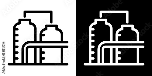 Industrial Factory Plant Icon Symbol Manufacturing Production Energy Oil Gas Chemical Storage Tank System Line Illustration