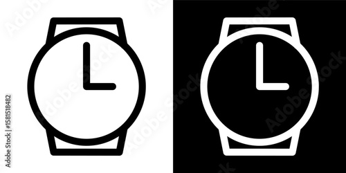 Wristwatch Clock Icon Timepiece Outline Minimalist Accessory Black White Background